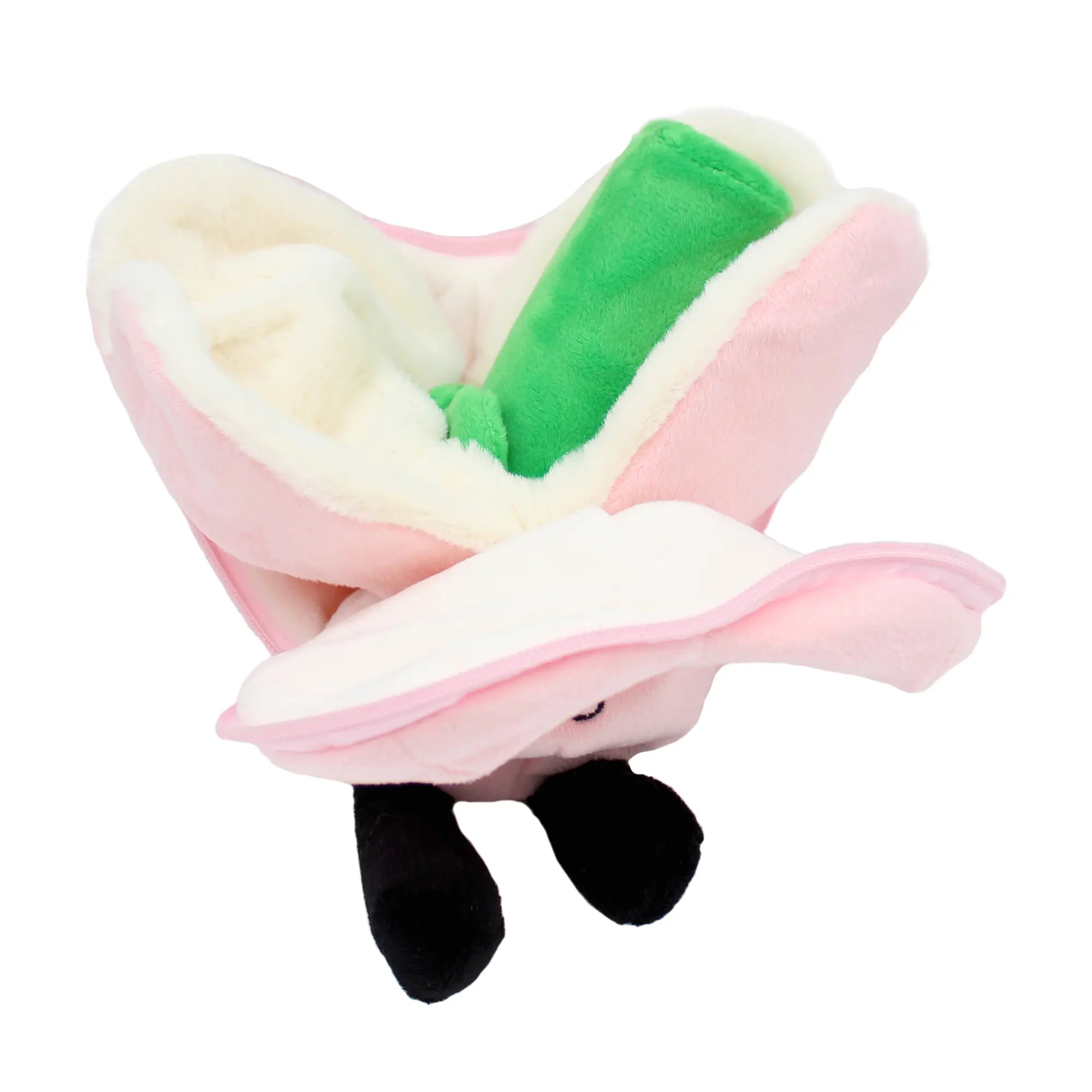 2-in-1 Herz und Blumen Kuscheltier aus rosa weißem Plüsch in geöffneter Blumenform