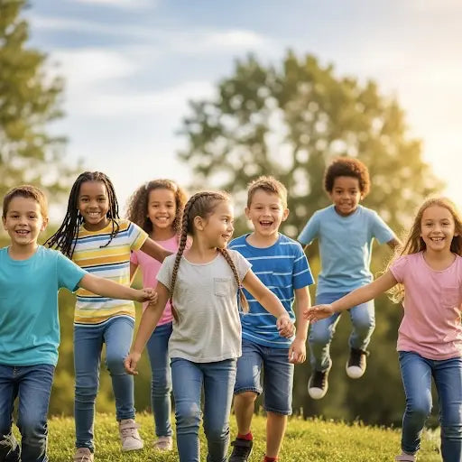 Glückliche Kinder spielen gemeinsam im Freien – Symbol für soziales Engagement und Unterstützung durch BabyLions