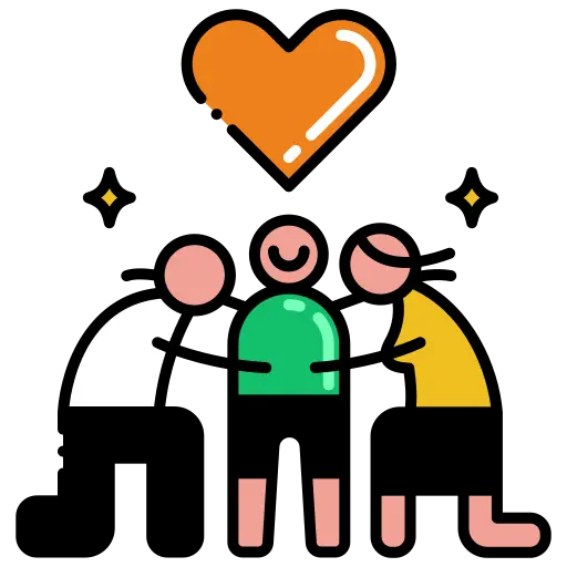 Symbol für Liebe, Geborgenheit und Familie mit umarmenden Personen und Herz – emotionale Markenwelt von BabyLions®