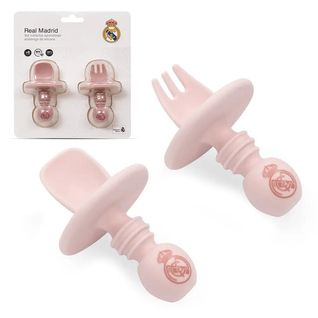 Baby Lernbesteck rosa Real Madrid Set Löffel und Gabel für Kleinkinder ergonomisch und kindgerecht