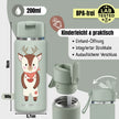 BEARFOOT TINY Thermo Kinder Trinkflasche Reh 200 ml – Produktübersicht mit Maßen, BPA-freiem Edelstahl, Einhand-Öffnung, integriertem Strohhalm und auslaufsicherem Verschluss