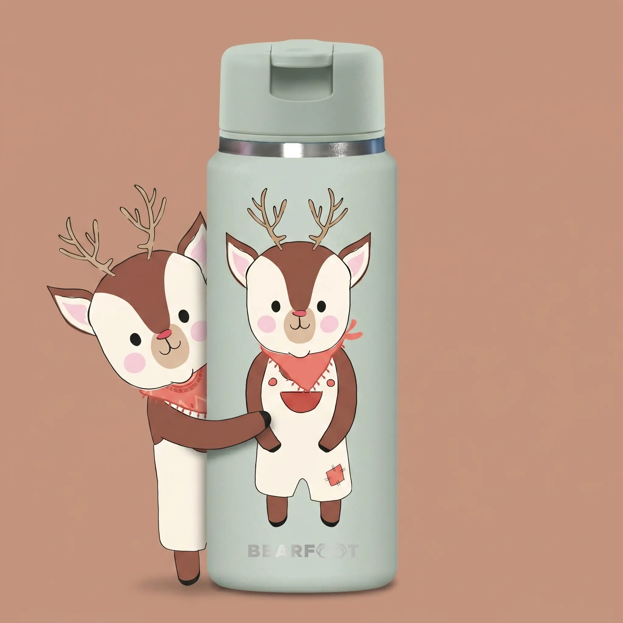 BEARFOOT TINY Thermo Kinder Trinkflasche Reh 200 ml mit handgezeichnetem Reh-Design – auslaufsichere Edelstahl-Trinkflasche für Kinder mit liebevoller Charakterfigur Liv