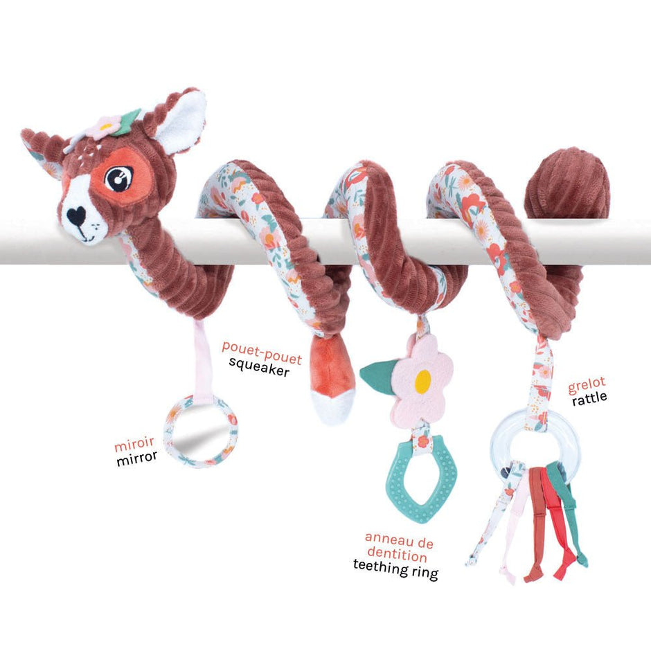 Aktivitätsspirale Baby Reh – Mélîmélo, weiches Sensorikspielzeug mit Rassel, Spiegel & Beißring | BabyLions®