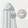 Baby Bade-Set blau mit Kapuzenhandtuch 1x1m und verstellbarem Badehut Duschschutz – weich, saugfähig und ideal ab Geburt
