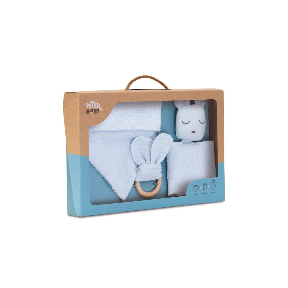 Baby Geschenkset 3 - teilig – Schmusetuch, Lätzchen & Beißring - Babylions