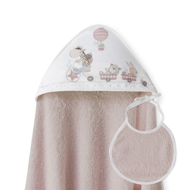 Baby Kapuzentuch Set rosa mit Lätzchen