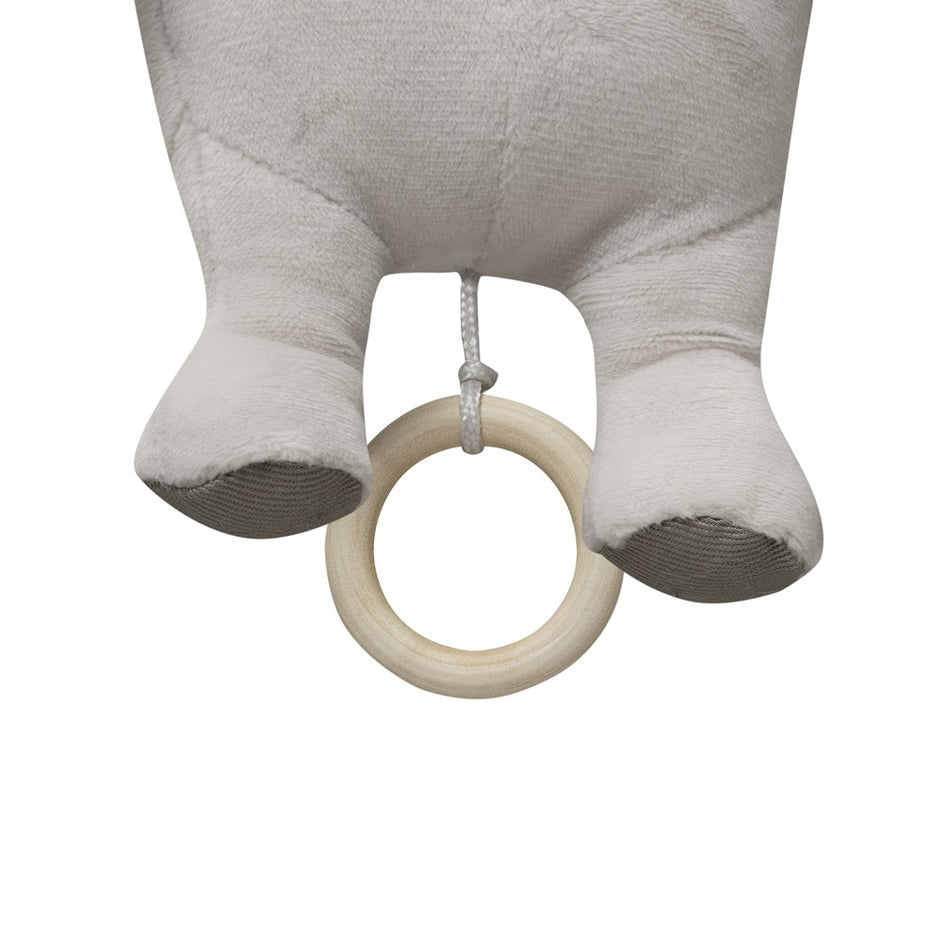 Ziehschlaufe mit Holzring an Baby Spieluhr Löwe zum Aufziehen der Musik