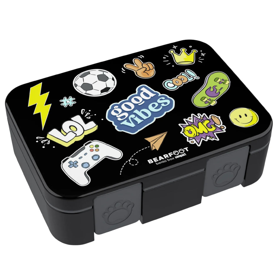 Bearfoot Kinder Brotdose Good Vibes schwarz – auslaufsichere Lunchbox mit Fächern für Kindergarten, Schule und unterwegs