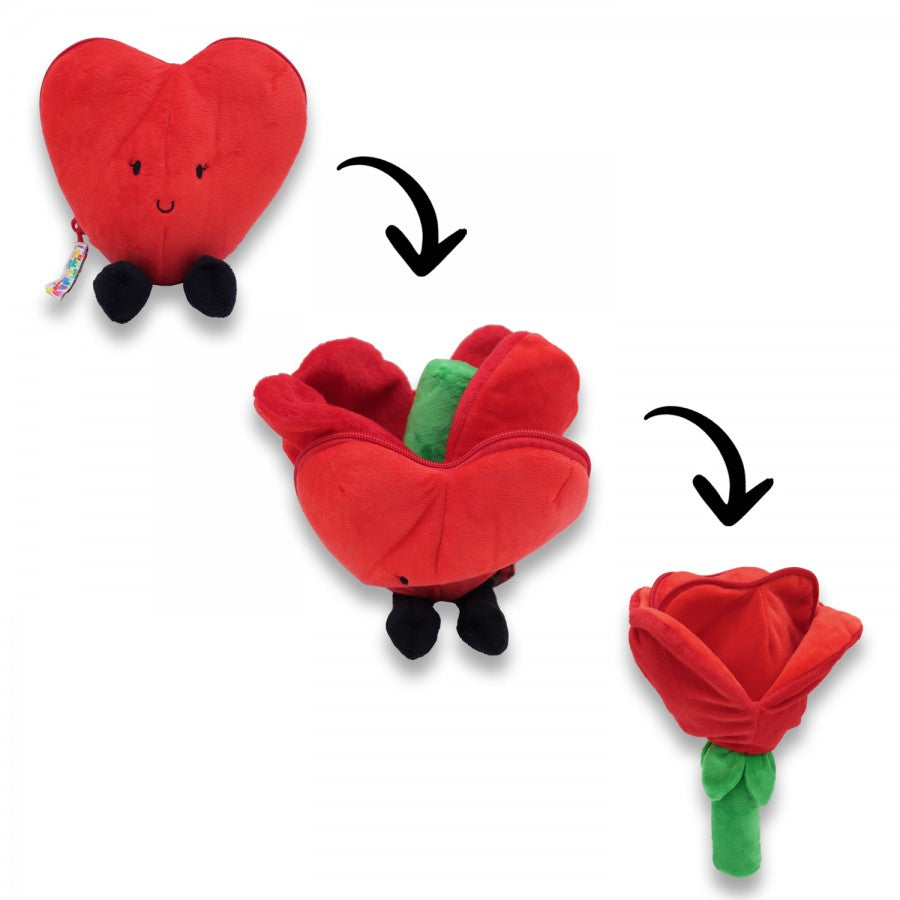 Flipetz Herz wird zur Rose – 2-in-1 Plüschtier zum Verwandeln, Kuscheltier für Babys und Kinder, perfektes Geschenk zum Valentinstag