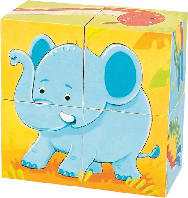 Holz Würfelpuzzle mit Elefant für Kinder ab 2 Jahren – Lernspiel zur Förderung von Motorik und Denken
