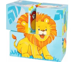 Holz Würfelpuzzle mit Löwenmotiv für Kinder ab 2 Jahren – Lernspiel zur Förderung von Motorik und Denken