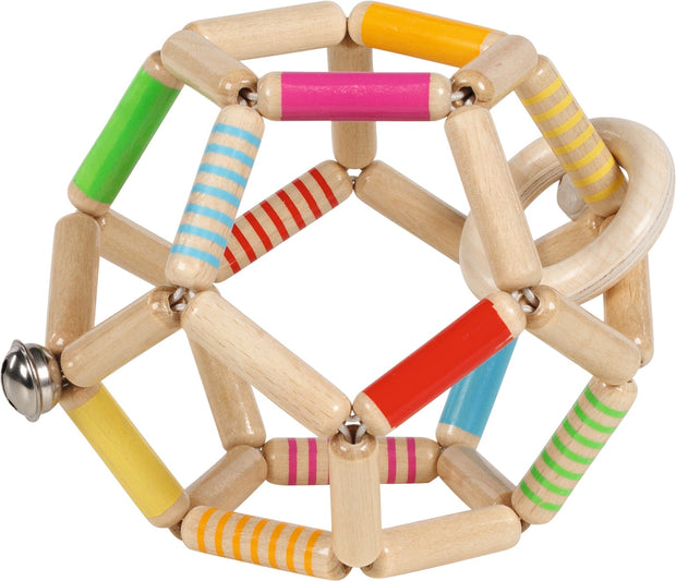 Greifling Elastik Ball aus Holz mit bunten Streifen – Motorikspielzeug für Babys
