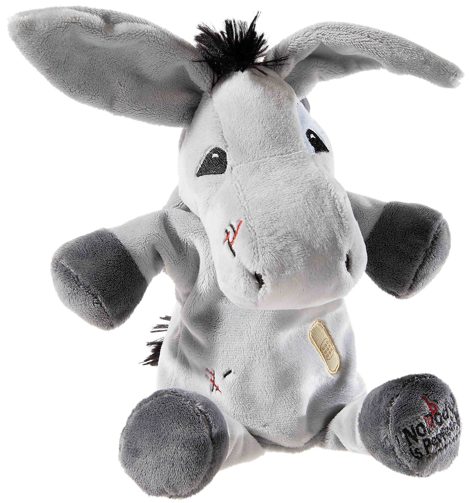 Handpuppe Esel Murphy aus weichem Plüsch für Babys und Kinder, graues Kuscheltier für Rollenspiele und Fantasieentwicklung