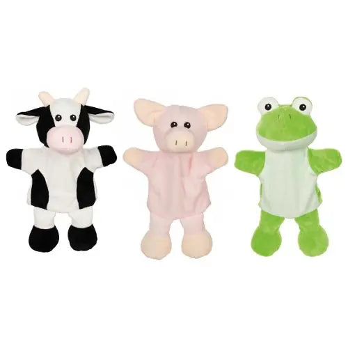 Handpuppen Set für Kinder mit Kuh, Schwein und Frosch aus weichem Stoff, ideal für Rollenspiel, Geschichten und Förderung der Kreativität