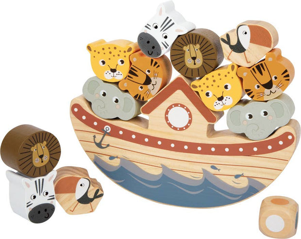 Holzspielzeug Balancierspiel Arche Noah mit Tierfiguren wie Löwe, Zebra und Elefant, geeignet für Kinder zur Förderung von Motorik und Gleichgewicht