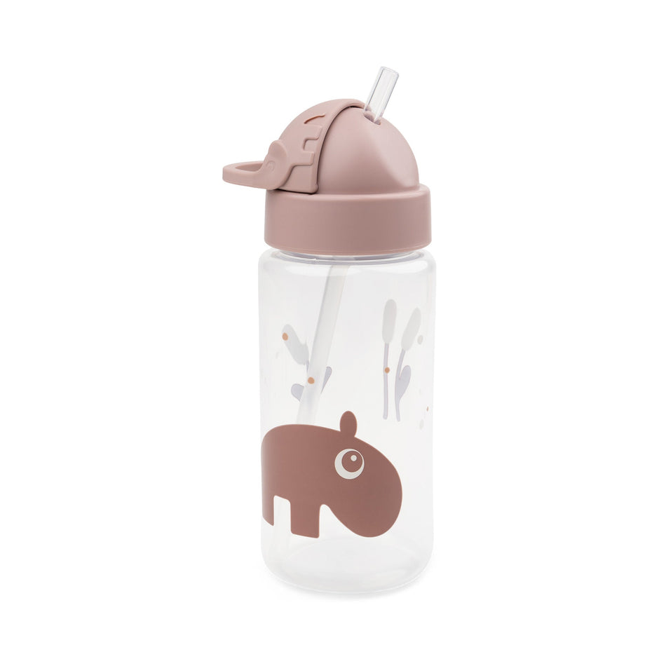 Kinder Trinkflasche mit Strohhalm in Rosa – Motiv Nilpferd