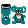 Türkises Koala Kuscheltier mit roter Schleife neben passender Geschenkbox von Les Déglingos