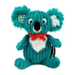 Türkises Koala Kuscheltier aus weichem Cordstoff mit flauschigen Ohren und roter Schleife