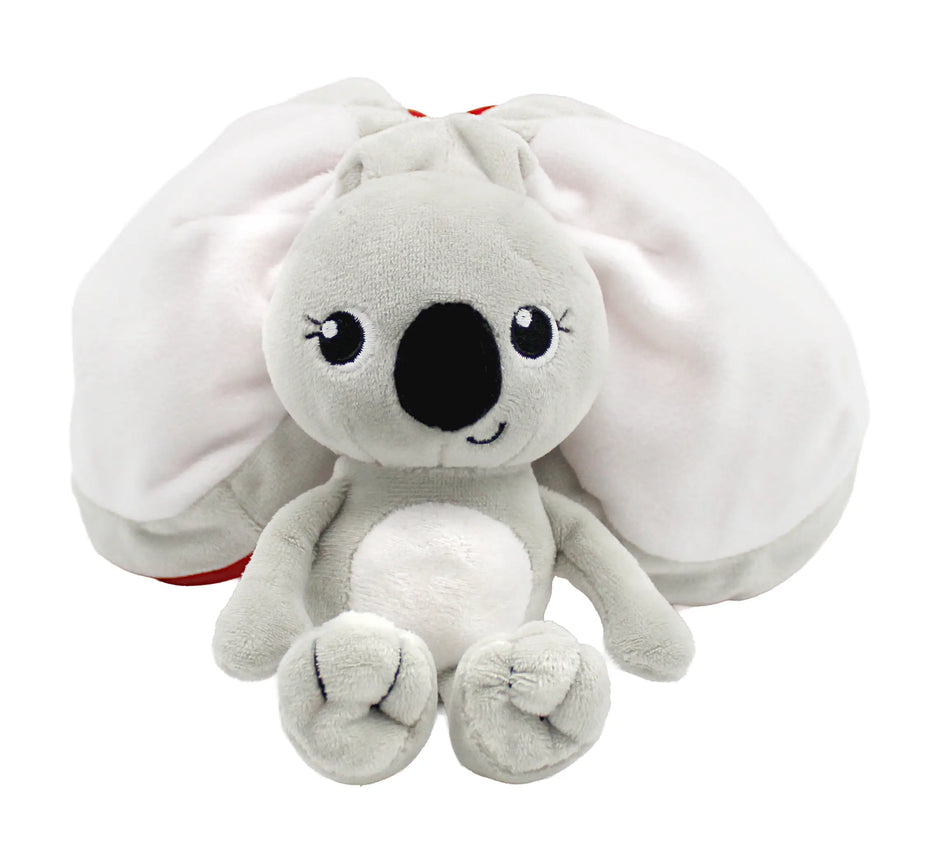 Graues Koala Kuscheltier aus wandelbarer Himbeere als 2-in-1 Plüschfigur