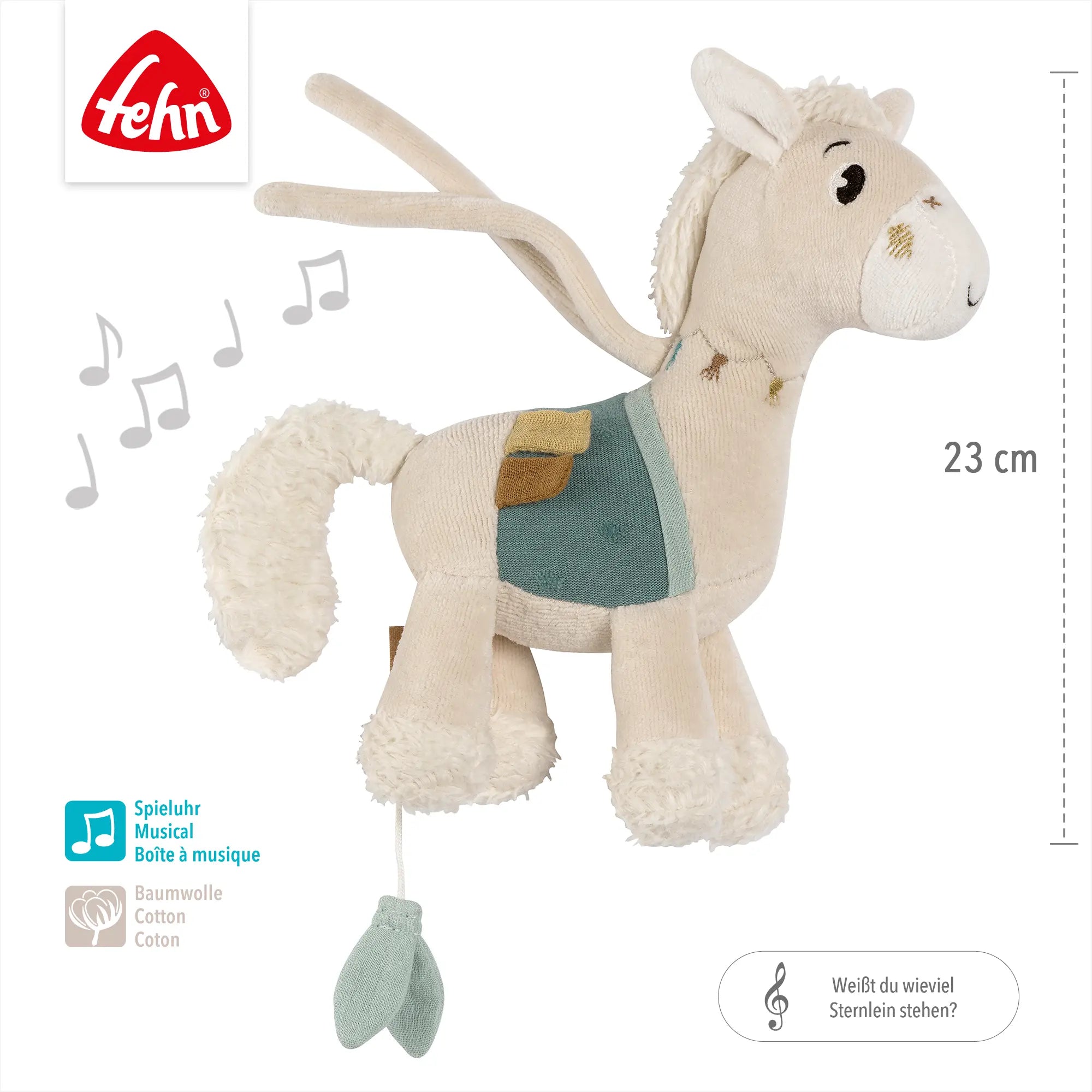 Mini Spieluhr Pferd natur 23 cm aus Baumwolle mit sanfter Melodie – Baby Spieluhr ab 0 Monaten