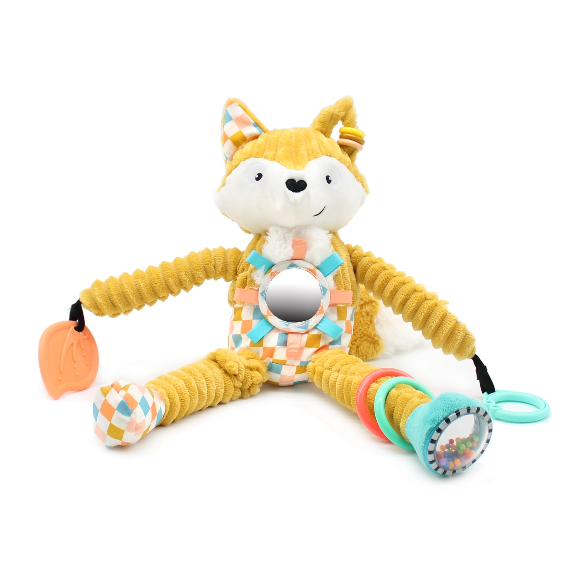 Fuchs Activity-Anhänger mit Spiegel, Beißring und Spielringen – Babyspielzeug ab Geburt