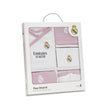 Baby Geschenkset Real Madrid 5-teilig rosa Erstausstattung mit Body Hose Mütze Lätzchen und Socken im Set für Neugeborene