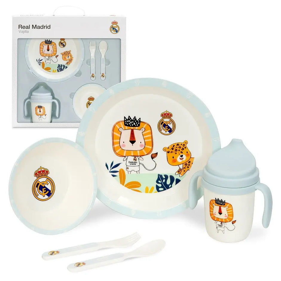 Real Madrid Baby Geschirrset 5 teilig blau Teller Becher Besteck BPA frei