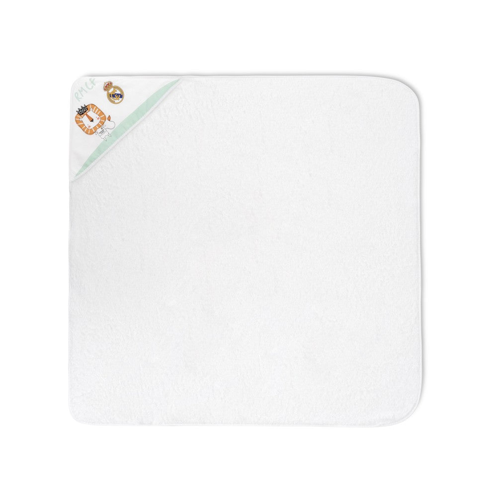 Real Madrid Baby Kapuzenhandtuch Löwe– 100% Baumwolle, 100×100 cm - Babylions
