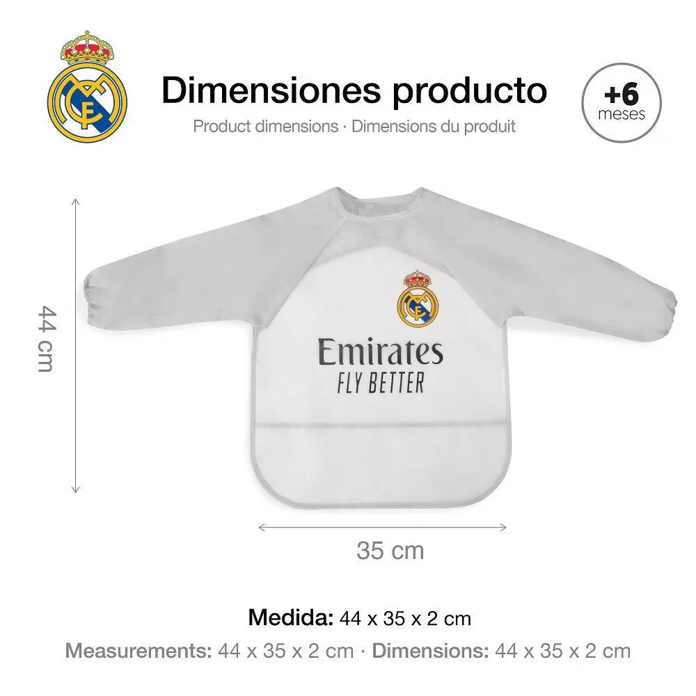 Real Madrid Baby Lätzchen mit Ärmeln grau Maße 44x35 cm wasserdicht ab 6 Monate