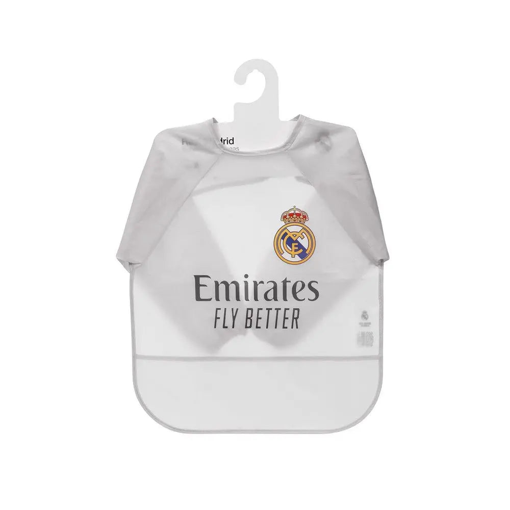 Real Madrid Baby Lätzchen mit Ärmeln grau auf Kleiderbügel Verpackung