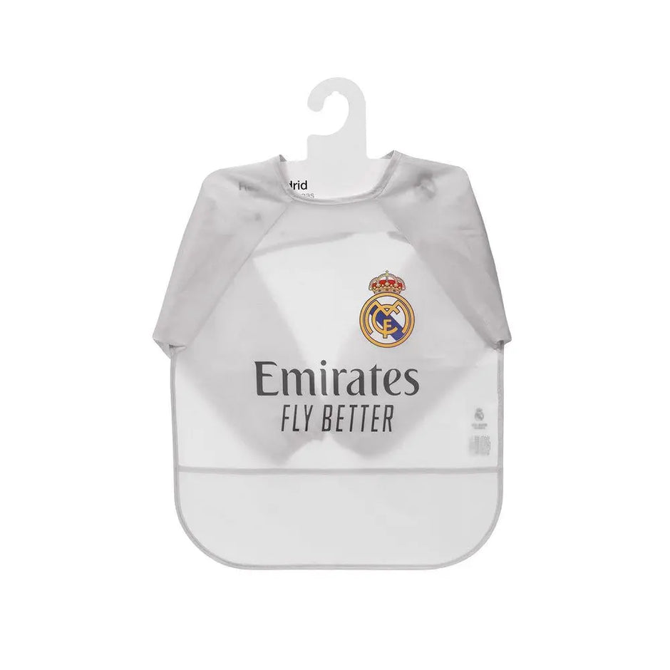 Real Madrid Baby Lätzchen mit Ärmeln grau auf Kleiderbügel Verpackung