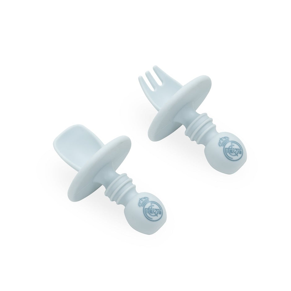 Real Madrid Baby Lernbesteck aus Silikon in Blau mit Anti-Verschluck-Schutz