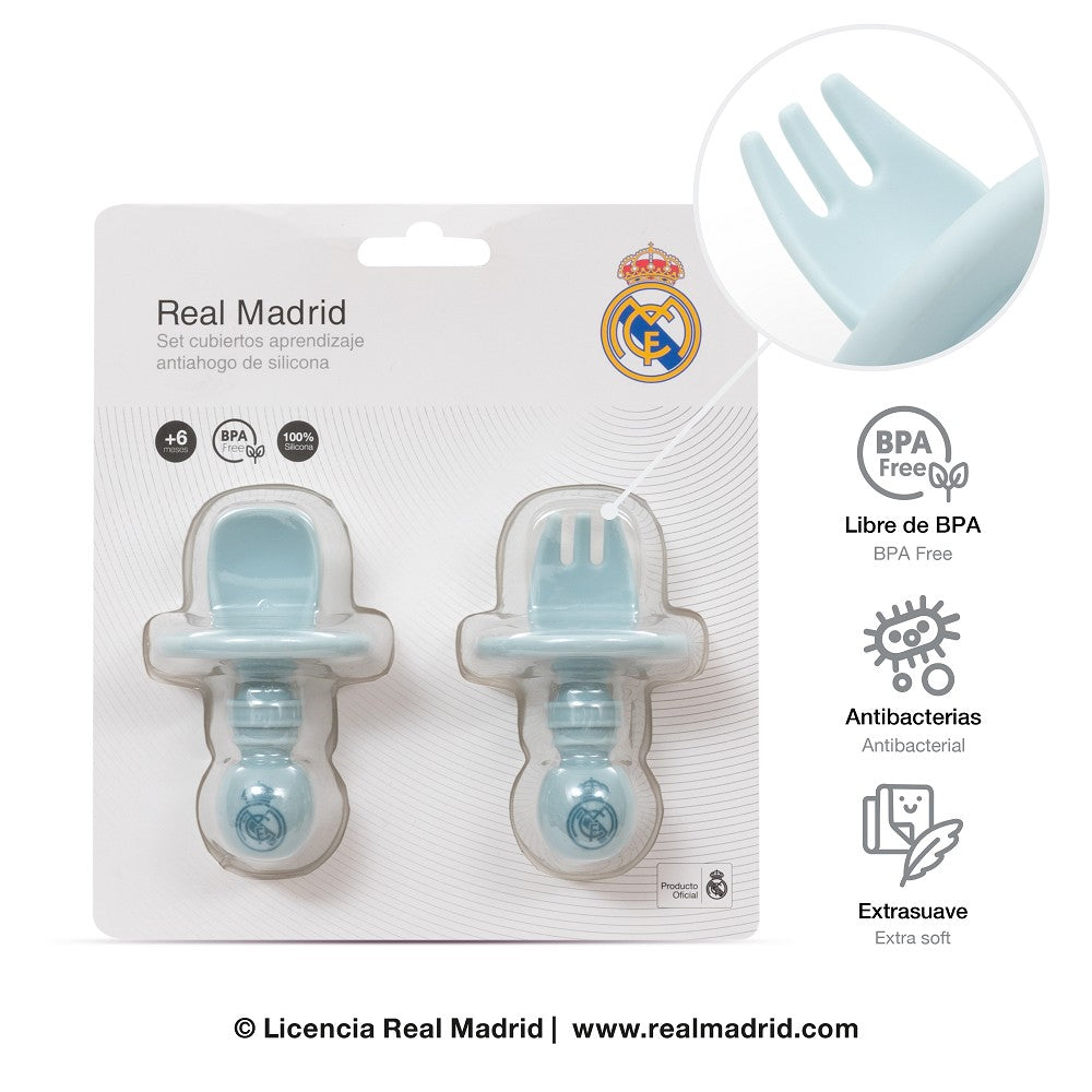 Real Madrid Baby Lernbesteck Set aus Silikon in Blau in Originalverpackung BPA frei