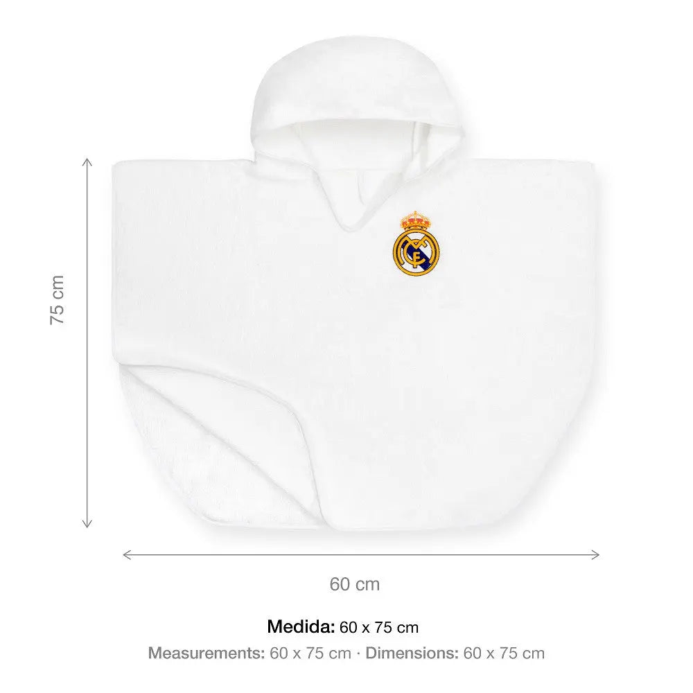 Real Madrid Poncho Handtuch Kinder weiß mit Kapuze flach ausgelegt