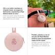 Rosa Schnullerhalter aus Silikon Real Madrid am Kinderwagen befestigt BPA-frei