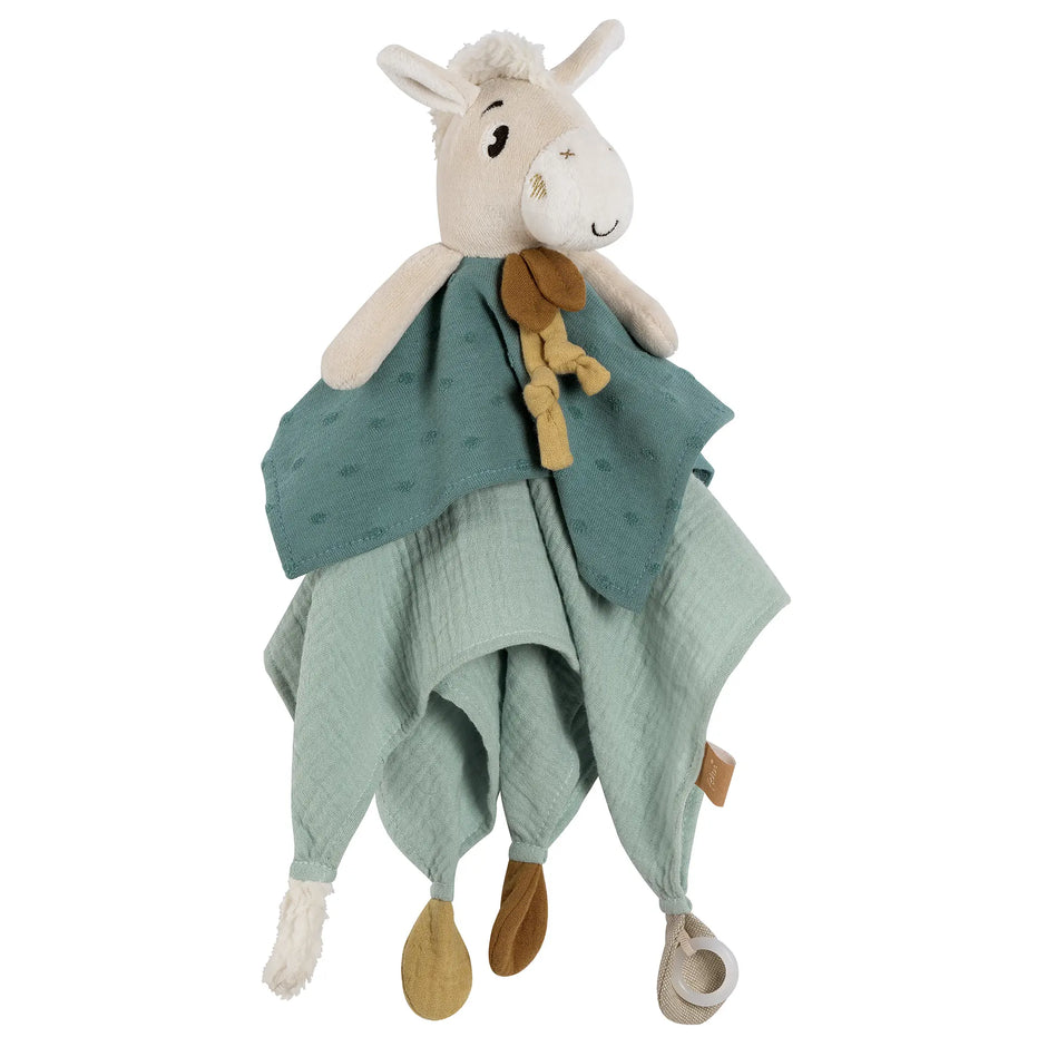 Schmusetuch Pferd NATUR mit Schnullerring für Babys aus Baumwolle 40 cm – weiches Kuscheltuch in Grün