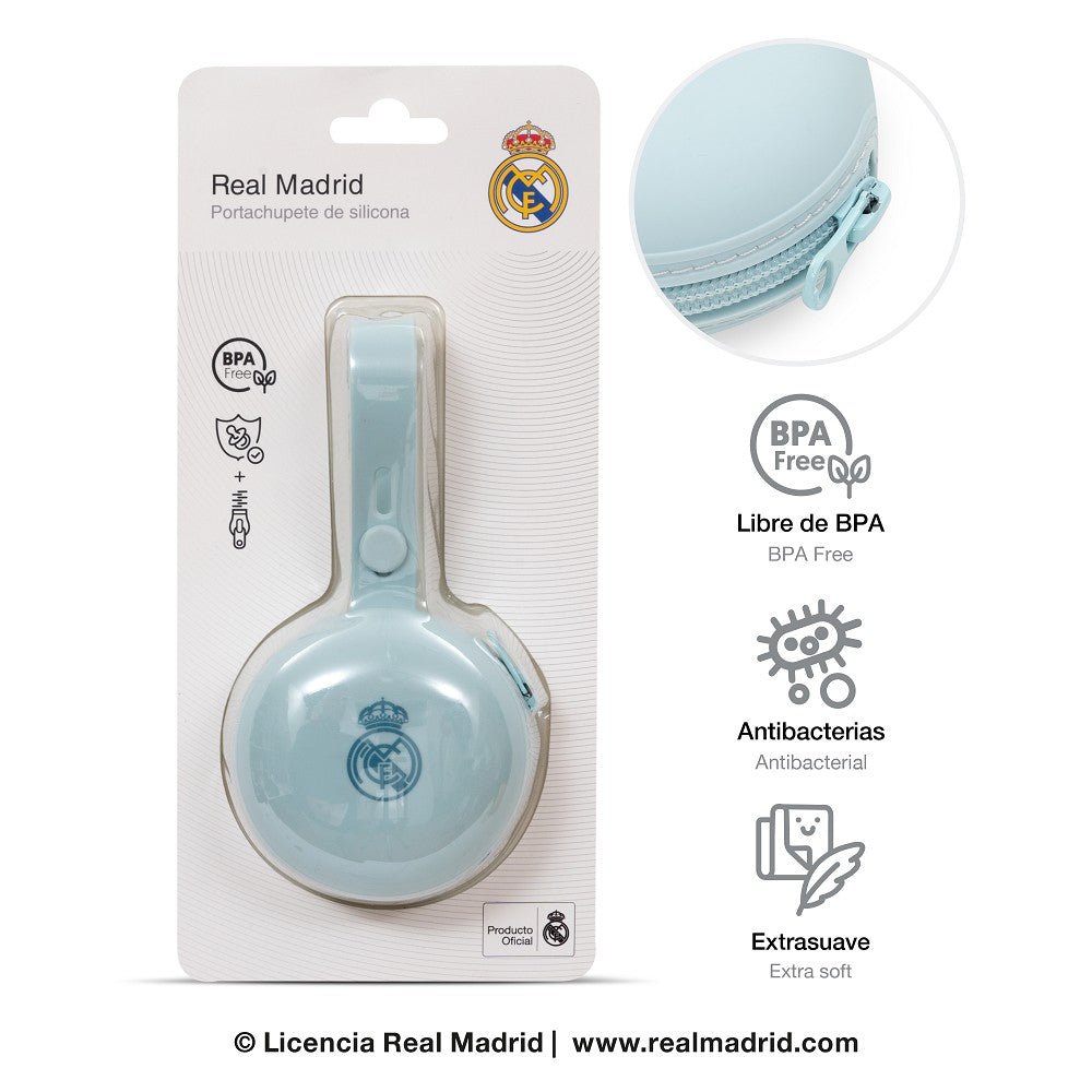 Real Madrid Schnullerhalter aus Silikon blau in Verpackung