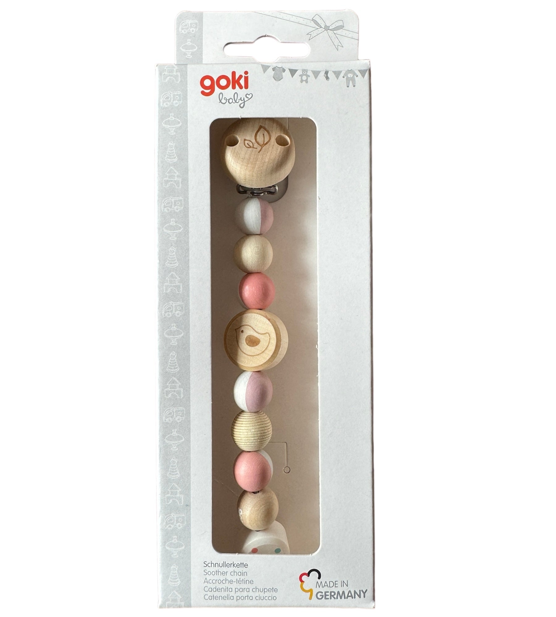 Schnullerkette mit Motiv –Vogel