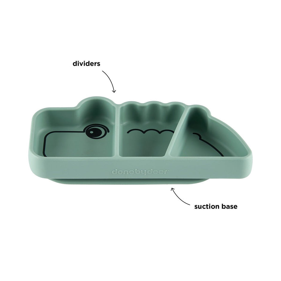Silikon Stick&Stay Teller Croco für Babys – Grün & Rosa - Babylions