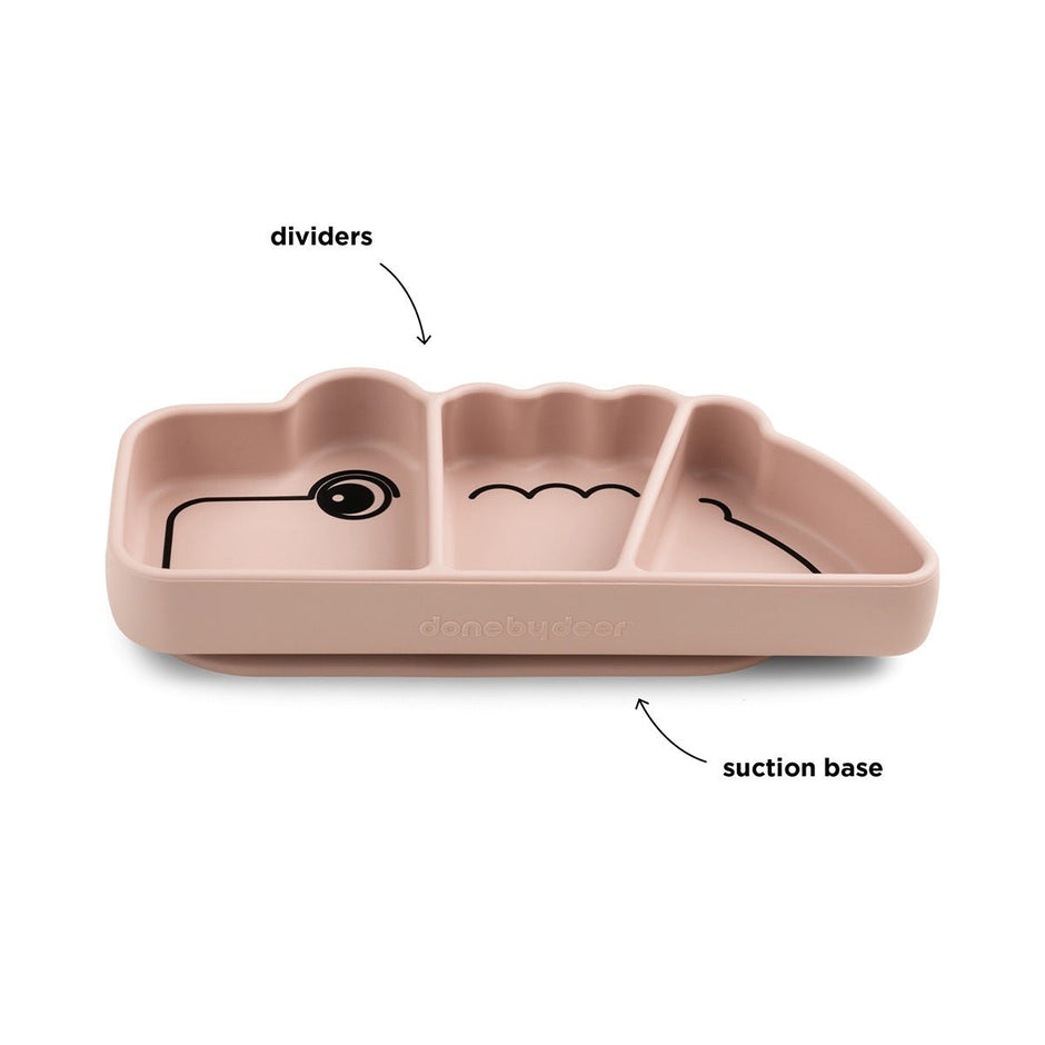 Silikon Stick&Stay Teller Croco für Babys – Grün & Rosa - Babylions