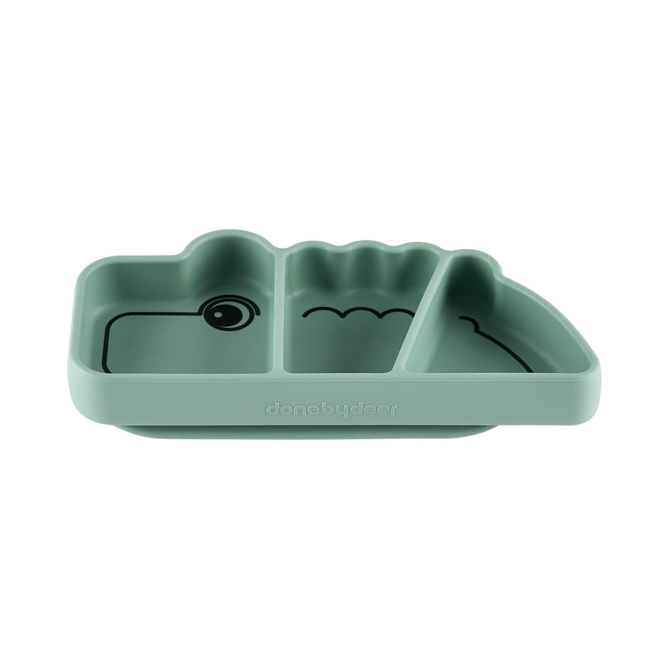 Silikon Stick&Stay Teller Croco für Babys – Grün & Rosa - Babylions