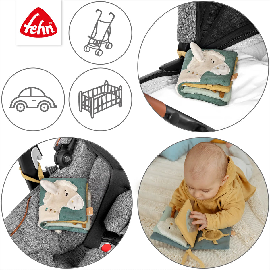 Baby Stoffbuch Pferd natur für unterwegs und zuhause – geeignet für Kinderwagen, Autositz und Babybett