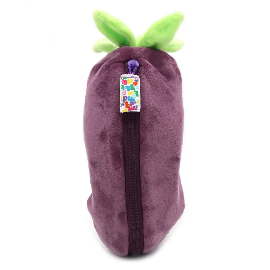 2-in-1 Plüschtier Aubergine Rückseite mit Reißverschluss – verwandelbares Kuscheltier