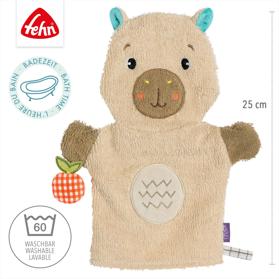 Baby Waschhandschuh Capybara Größe 25 cm, waschbar bei 60 Grad, ideal für die tägliche Babypflege