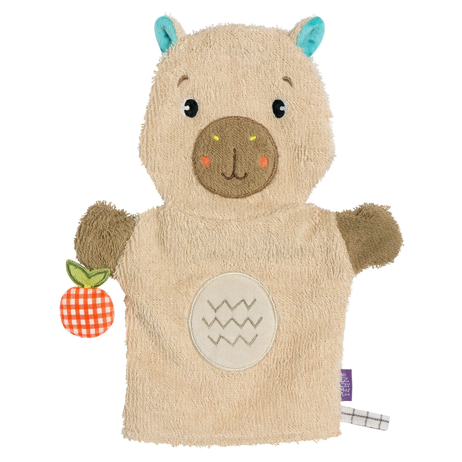 Baby Waschhandschuh Capybara aus weichem Frottee, sanft zur empfindlichen Babyhaut, ideal für die tägliche Pflege